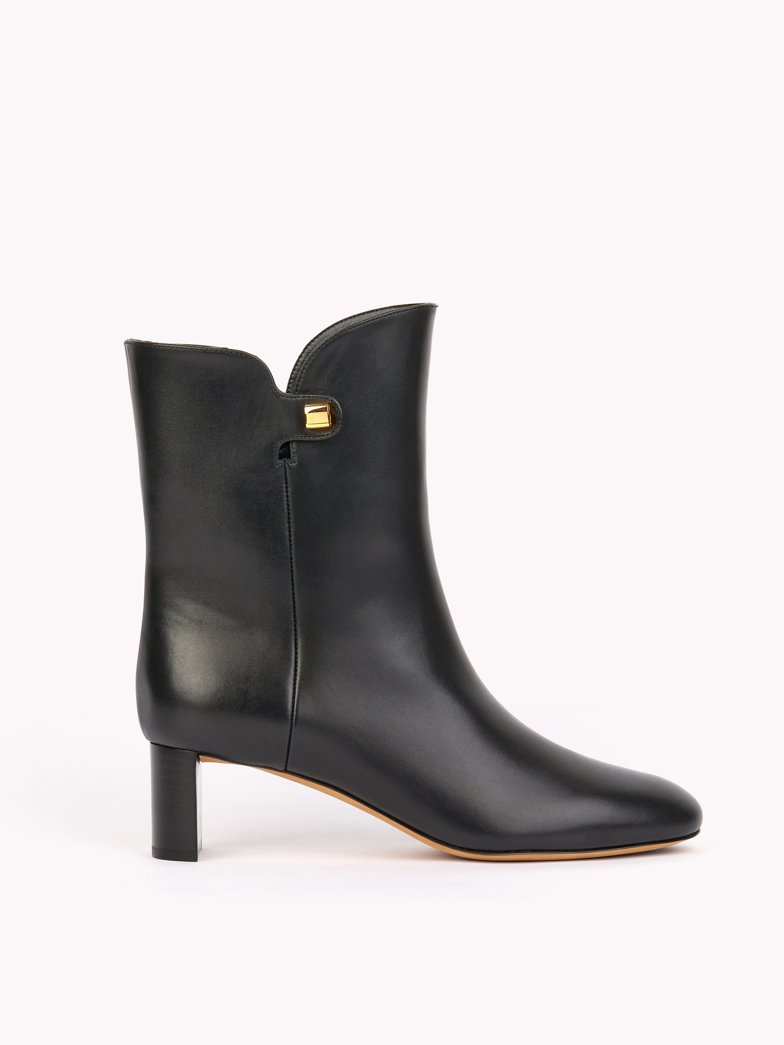 Gaby Mid-Heel Piper Black Ankle Boots