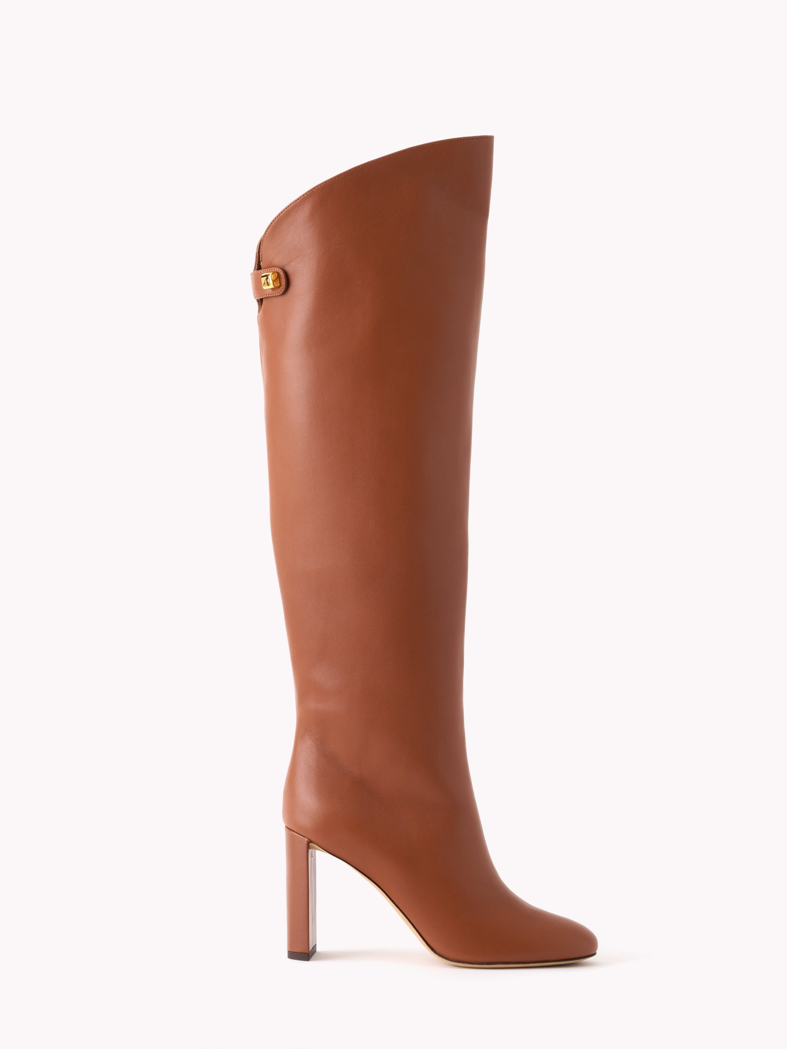 luxury cognac high leather boots with comfortable high heels skorpios