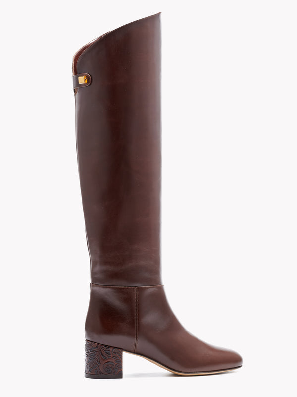 Mid heel boots in brown luxury leather made in Italy by Adriana Abascal Emanuele filiberto