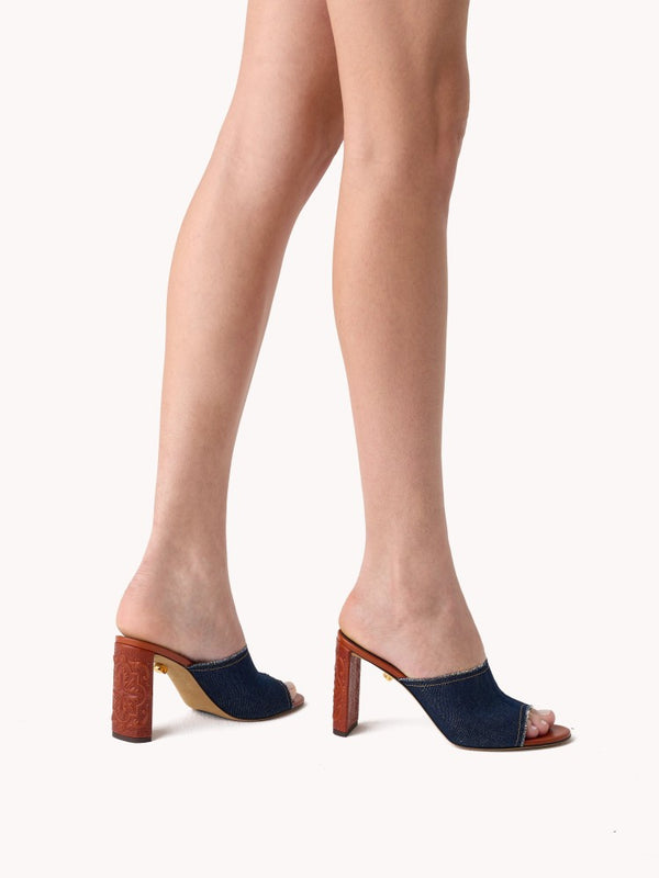 erplain_file_id:764104 - Annabelle Maca high-heel denim mules - Maison Skorpios by Adriana Abascal