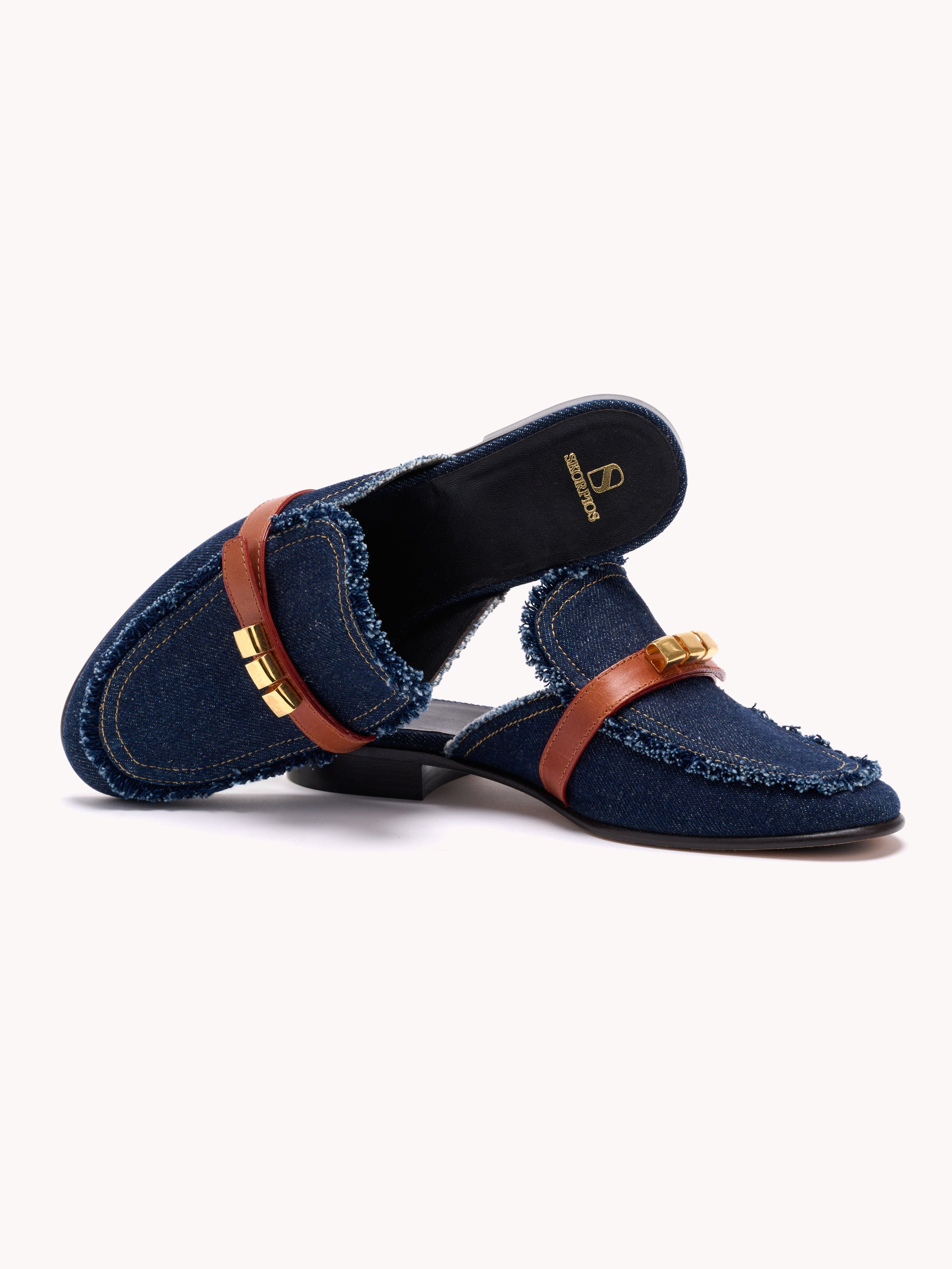 sophisticated slippers in indigo denim skorpios