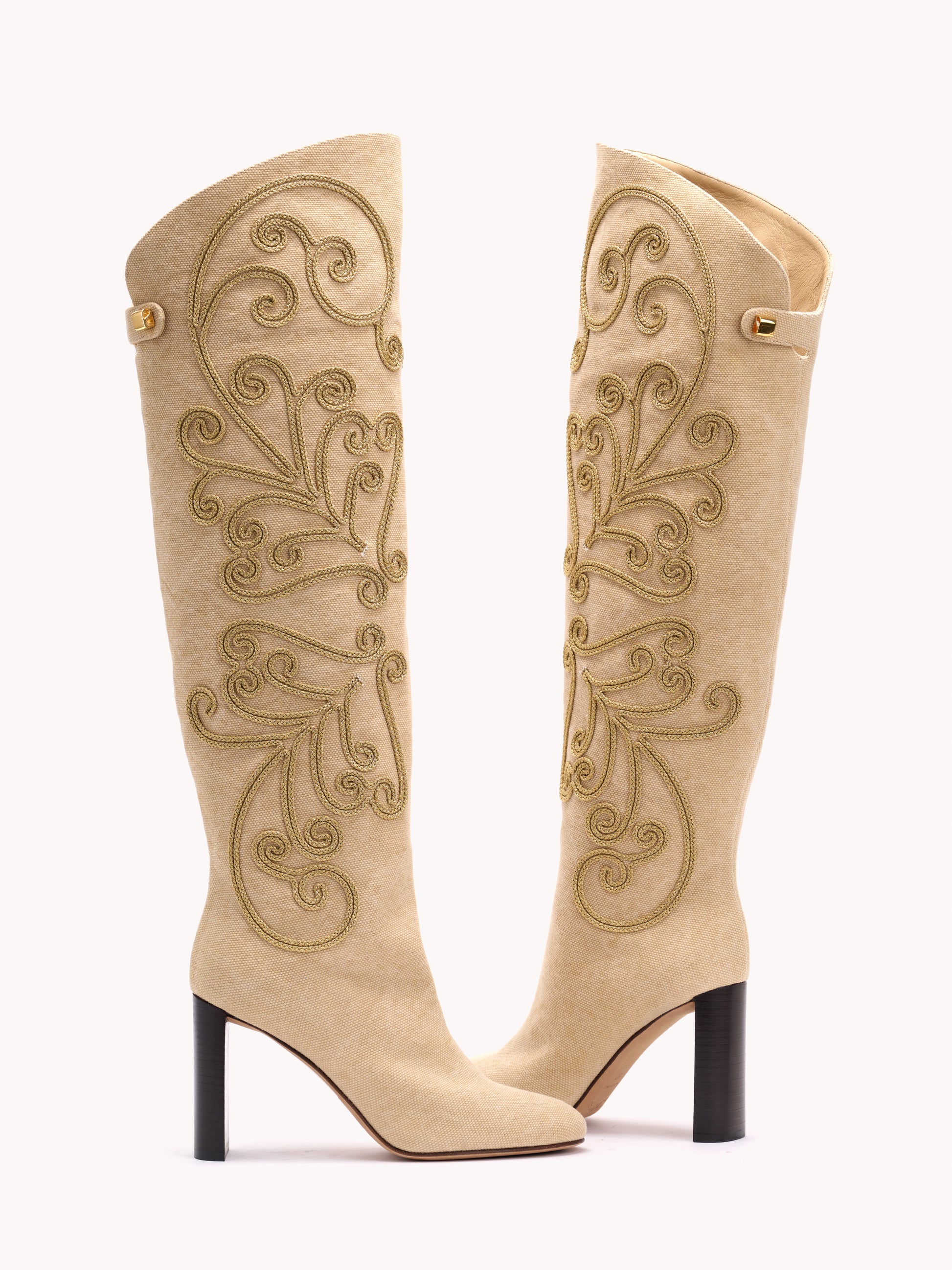 luxury original high beige canvas boots high heels for women skorpios