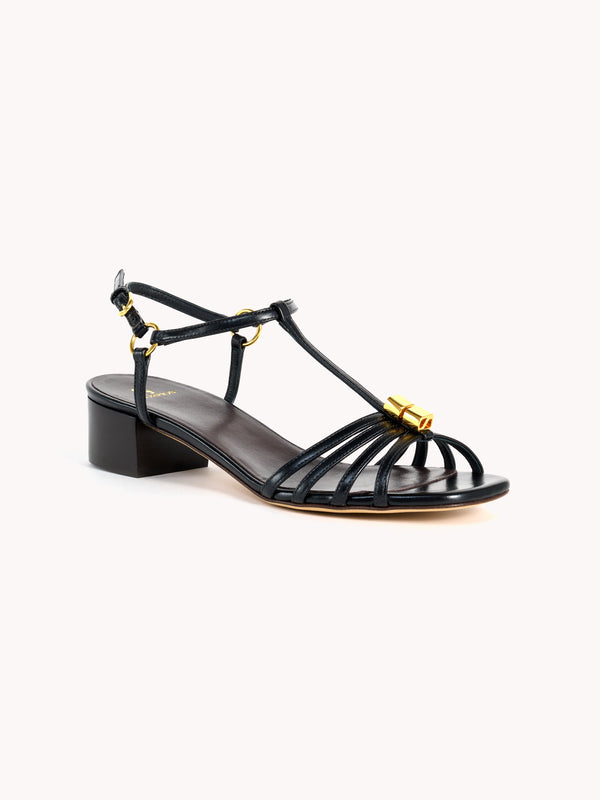 Carla Low-heel Nappa Leather Black Sandals