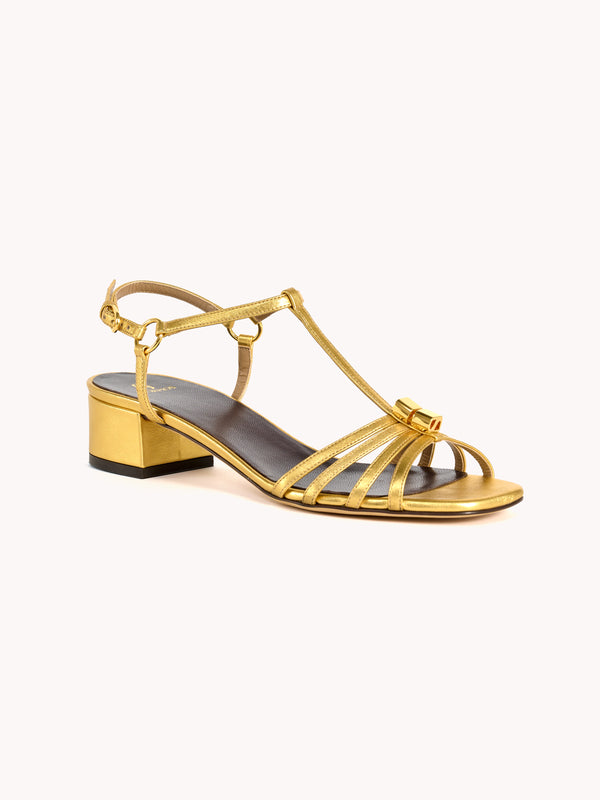 Carla Low-heel Metallic Gold Leather Sandals