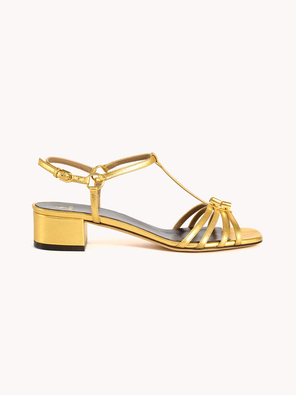 Carla Low-heel Metallic Gold Leather Sandals