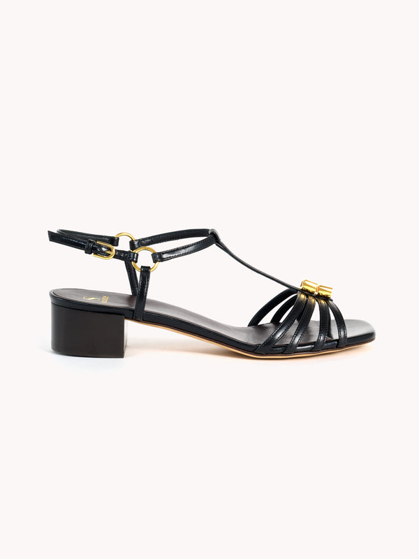 Carla Low-heel Nappa Leather Black Sandals