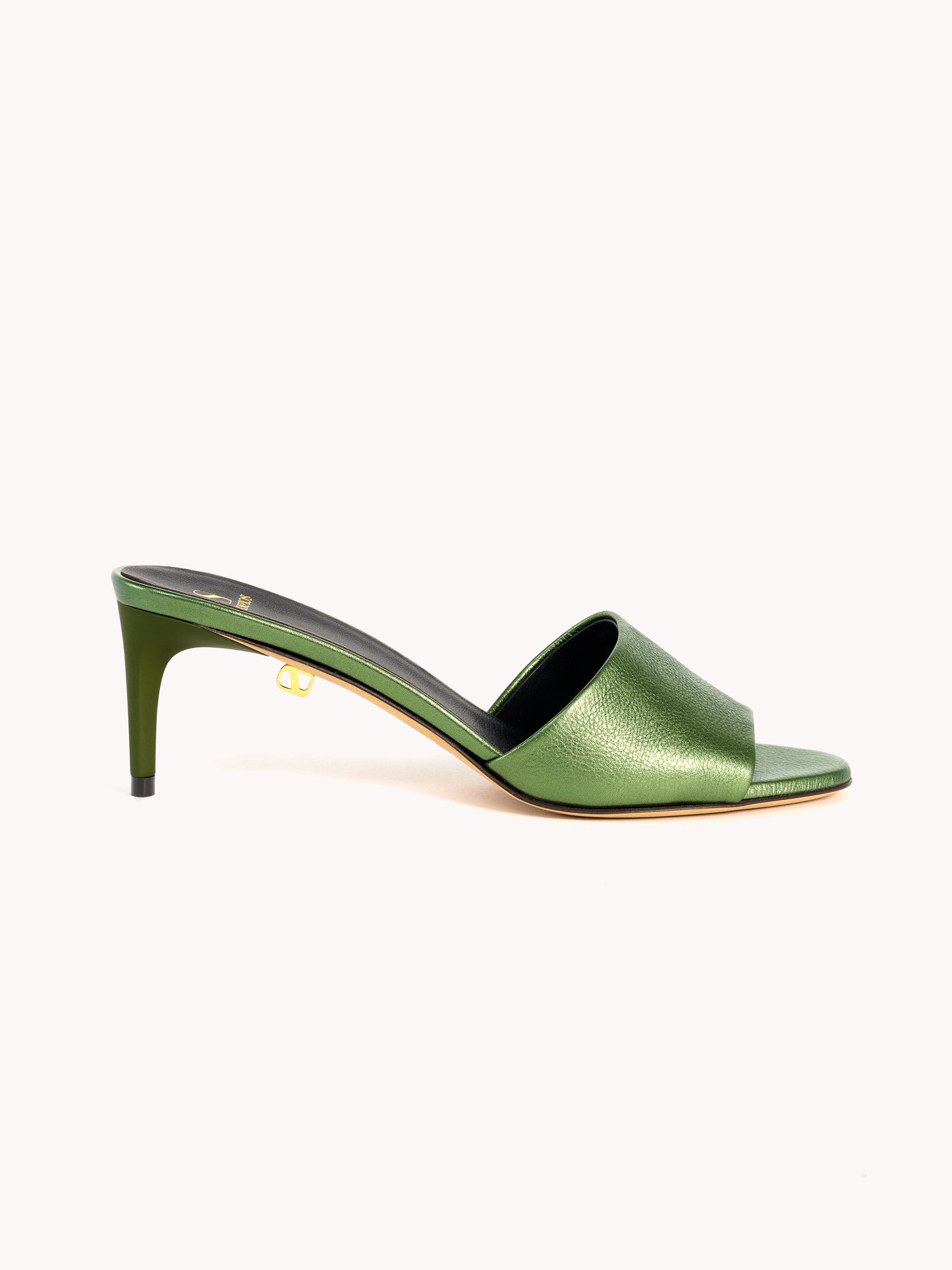 elegant mid-heel stiletto metallic green leather skorpios