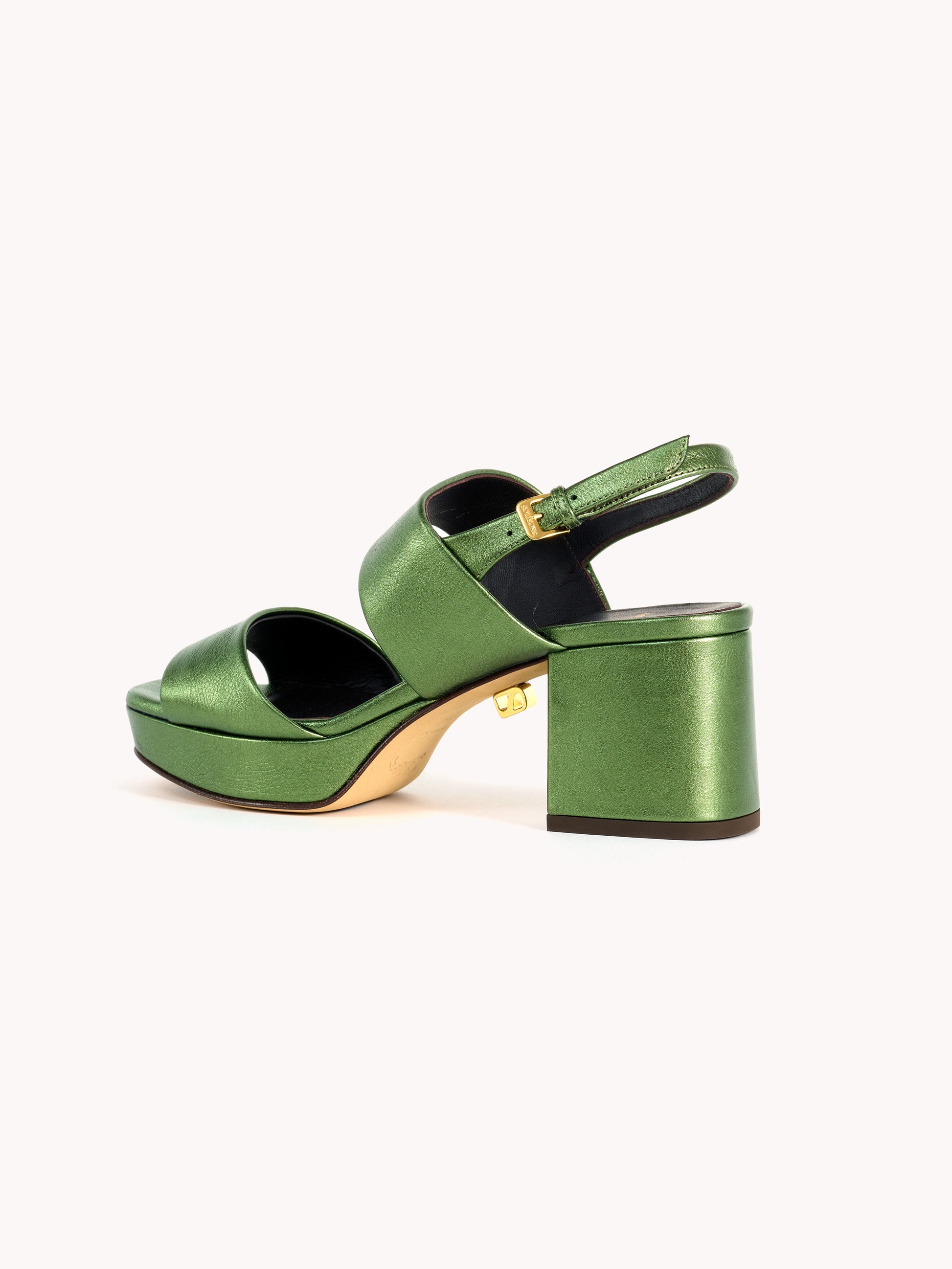 elegant mid-heel metallic green sandals skorpios