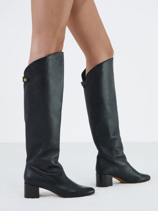 luxury black mid heel boots for women maison skorpios by adriana abascal emanuele filiberto