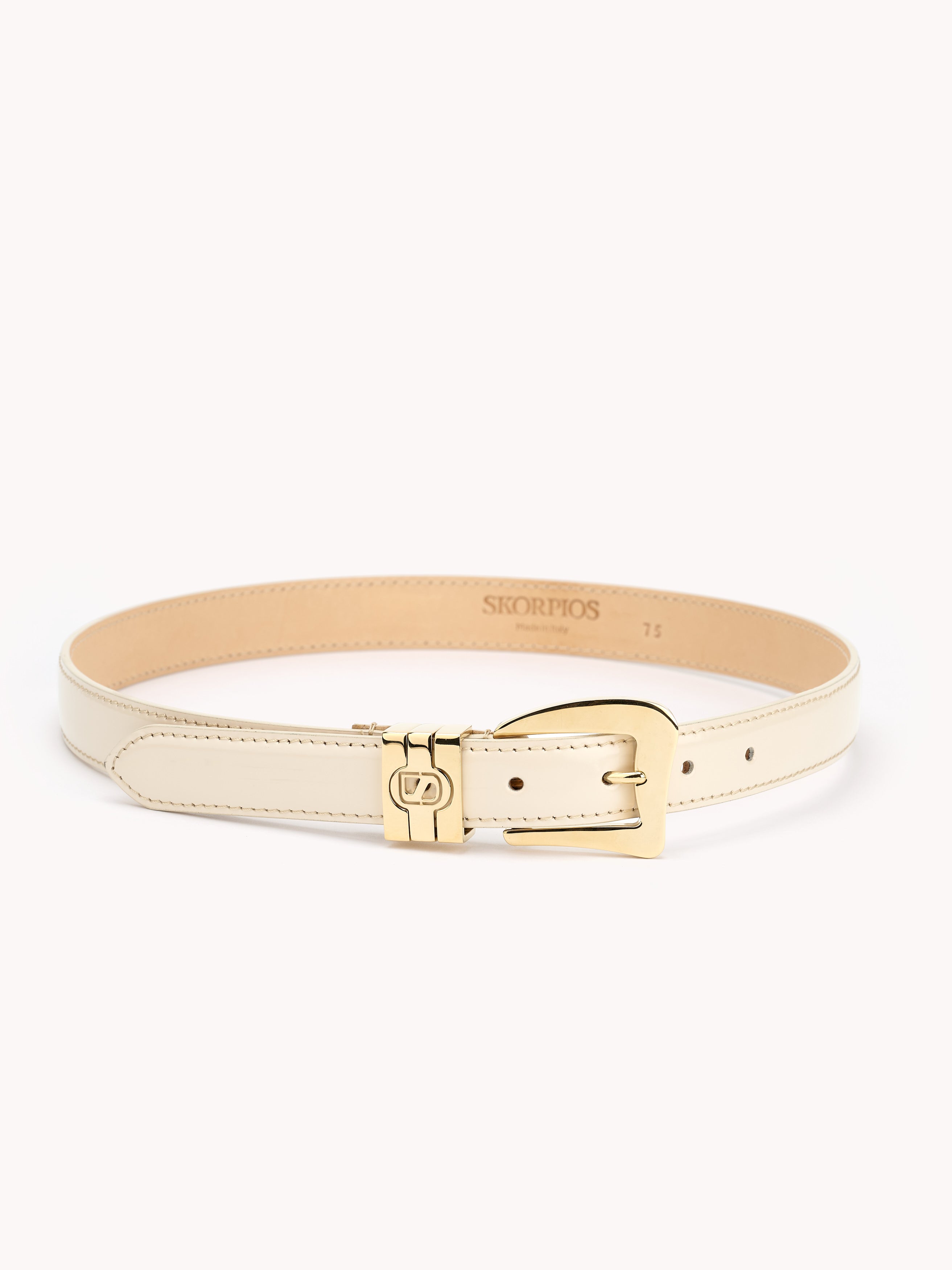 luxury belt for women in beige cream shiny calf leather Maison Skorpios by Adriana Abascal  