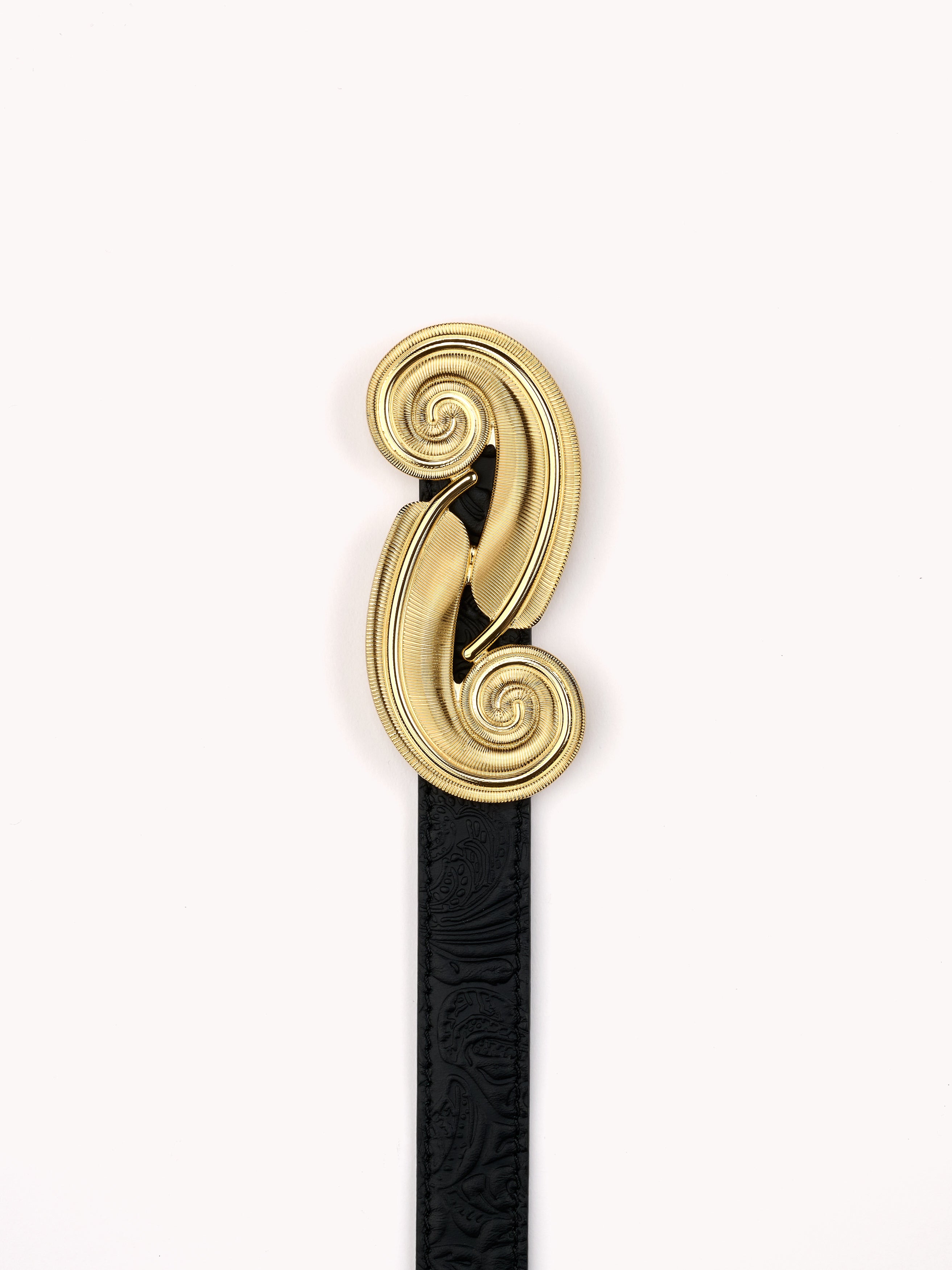 elegant luxury belt with feather gold brass buckle Maison Skorpios by Adriana Abascal