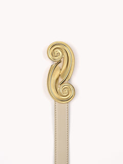 feather gold belt in beige glossy calf leather Maison Skorpios by Adriana Abascal