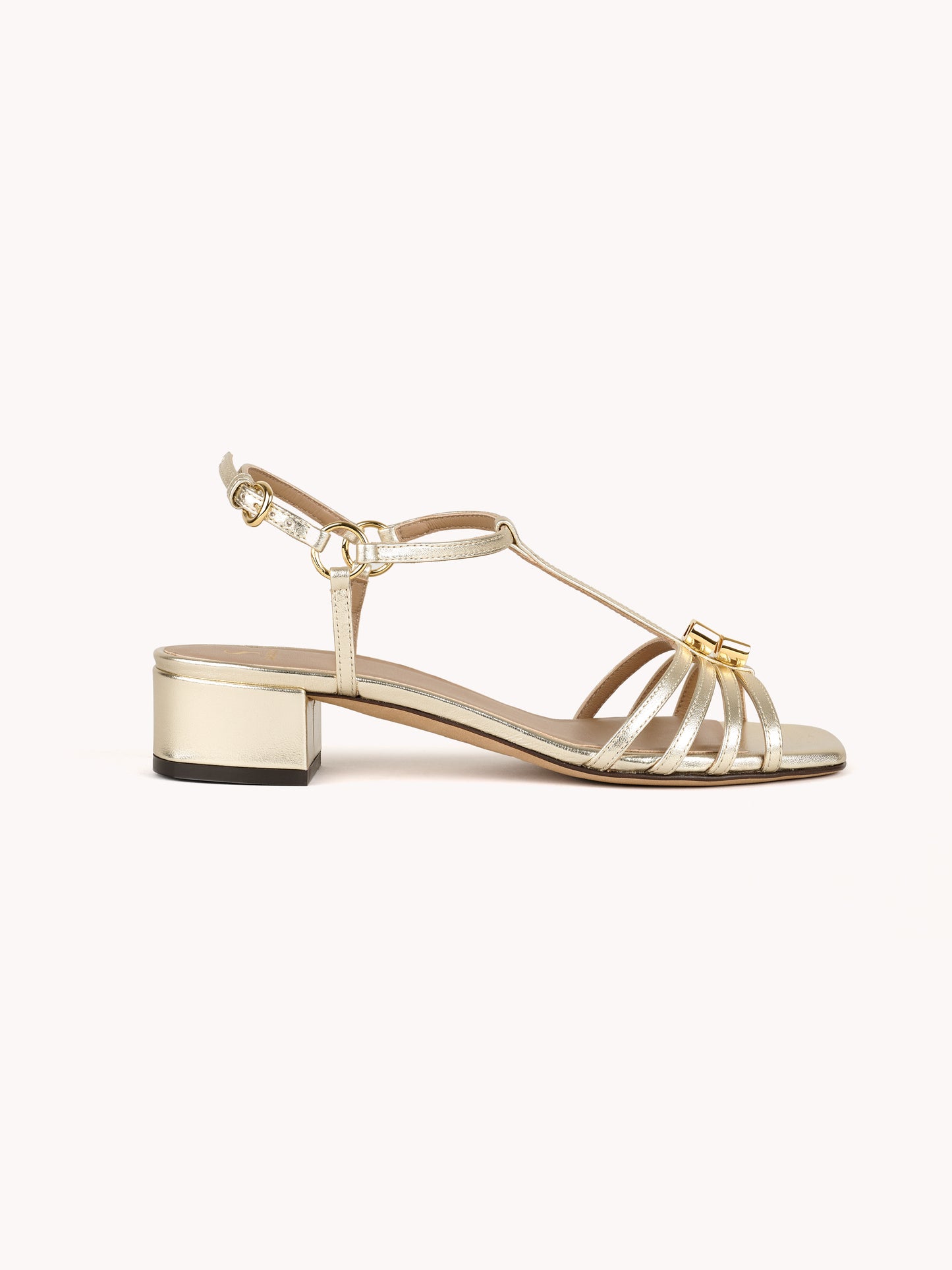 Carla low-heel metallic gold leather sandals - Maison Skorpios by Adriana Abascal