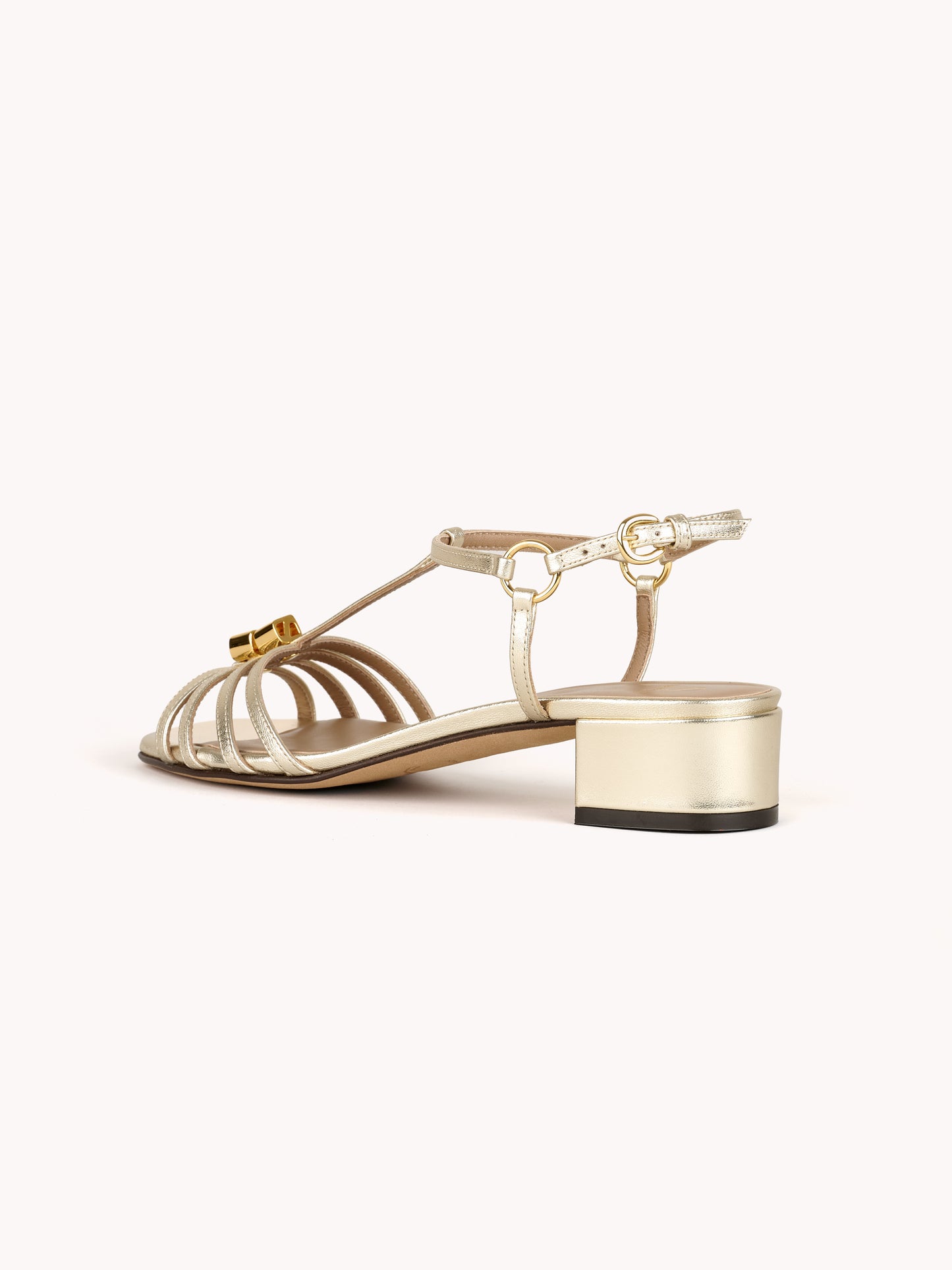 Carla low-heel metallic gold leather sandals - Maison Skorpios by Adriana Abascal