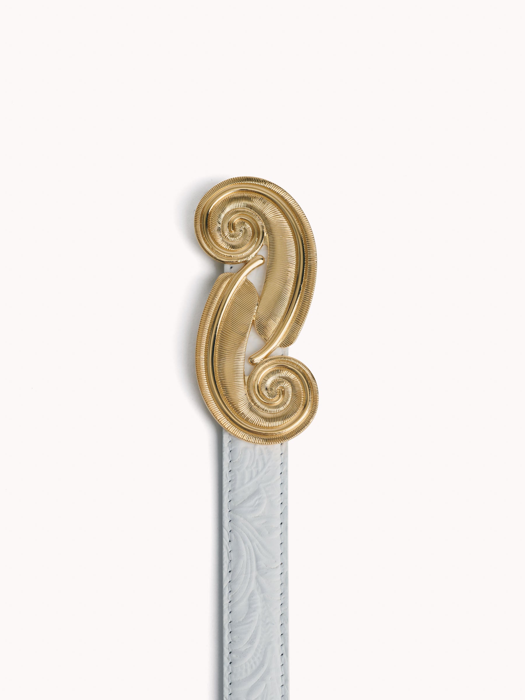 Ceinture Plume en cuir floral embossé blanc Charro Borgia - Maison Skorpios par Adriana Abascal