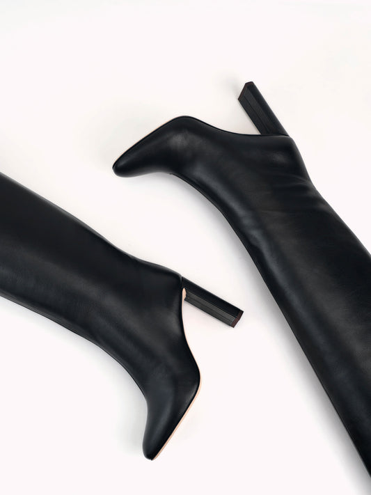 Carolina high-heel couture nappa black leather boots - Maison Skorpios by Adriana Abascal
