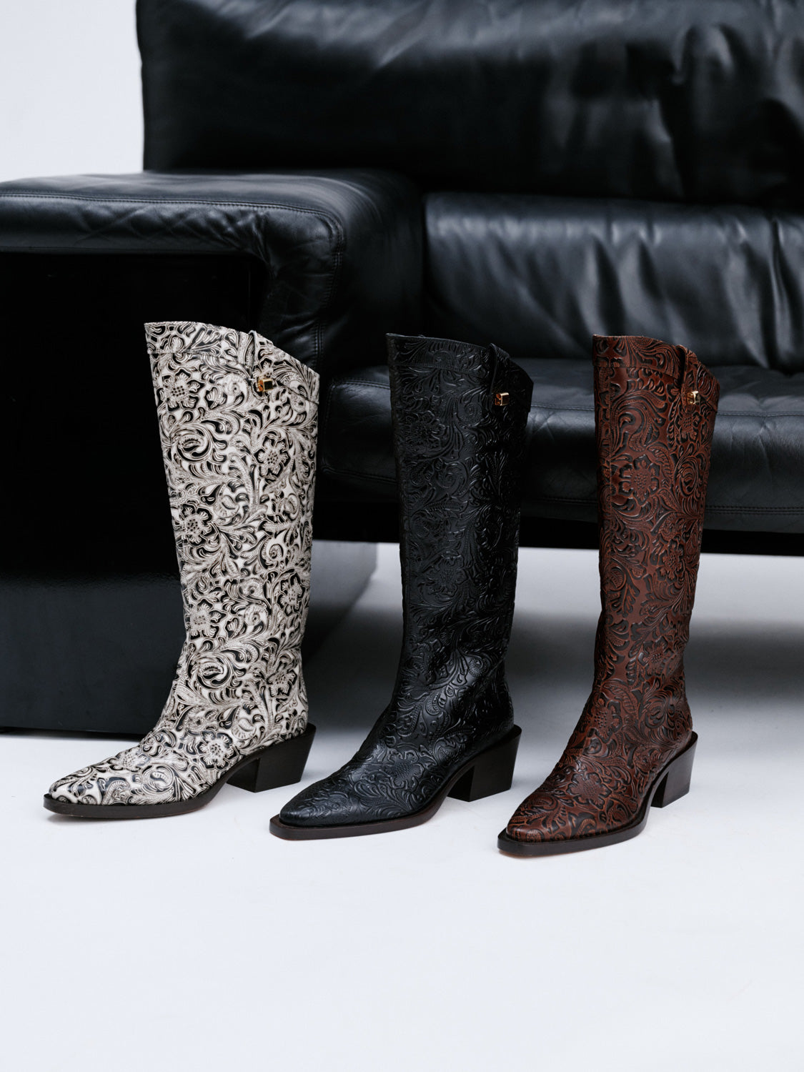 Sienna Borgia Charro black and white leather west boots - Maison Skorpios by Adriana Abascal