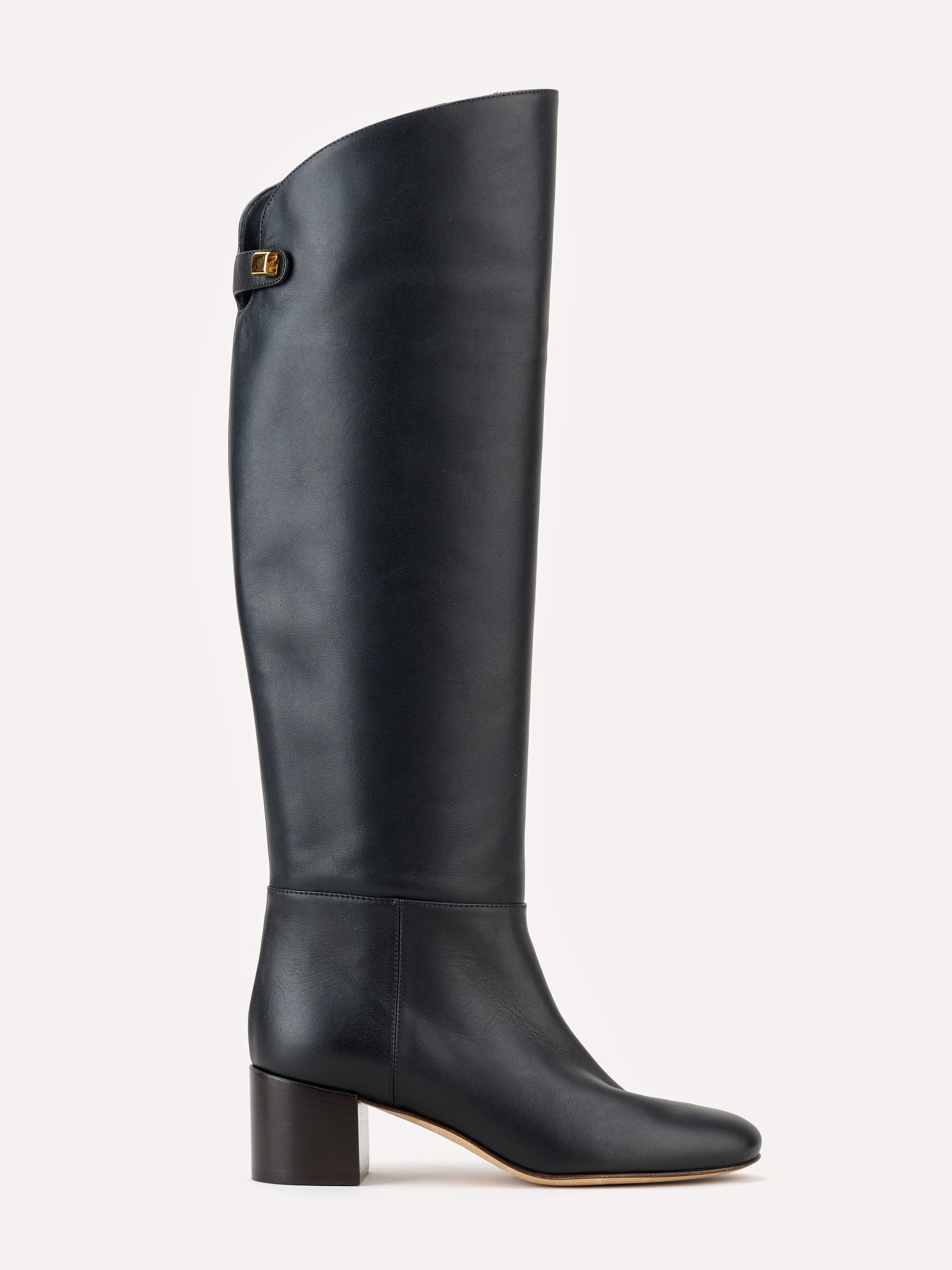 Bottes Adry Up en cuir piper noir et talon moyen - Maison Skorpios par Adriana Abascal