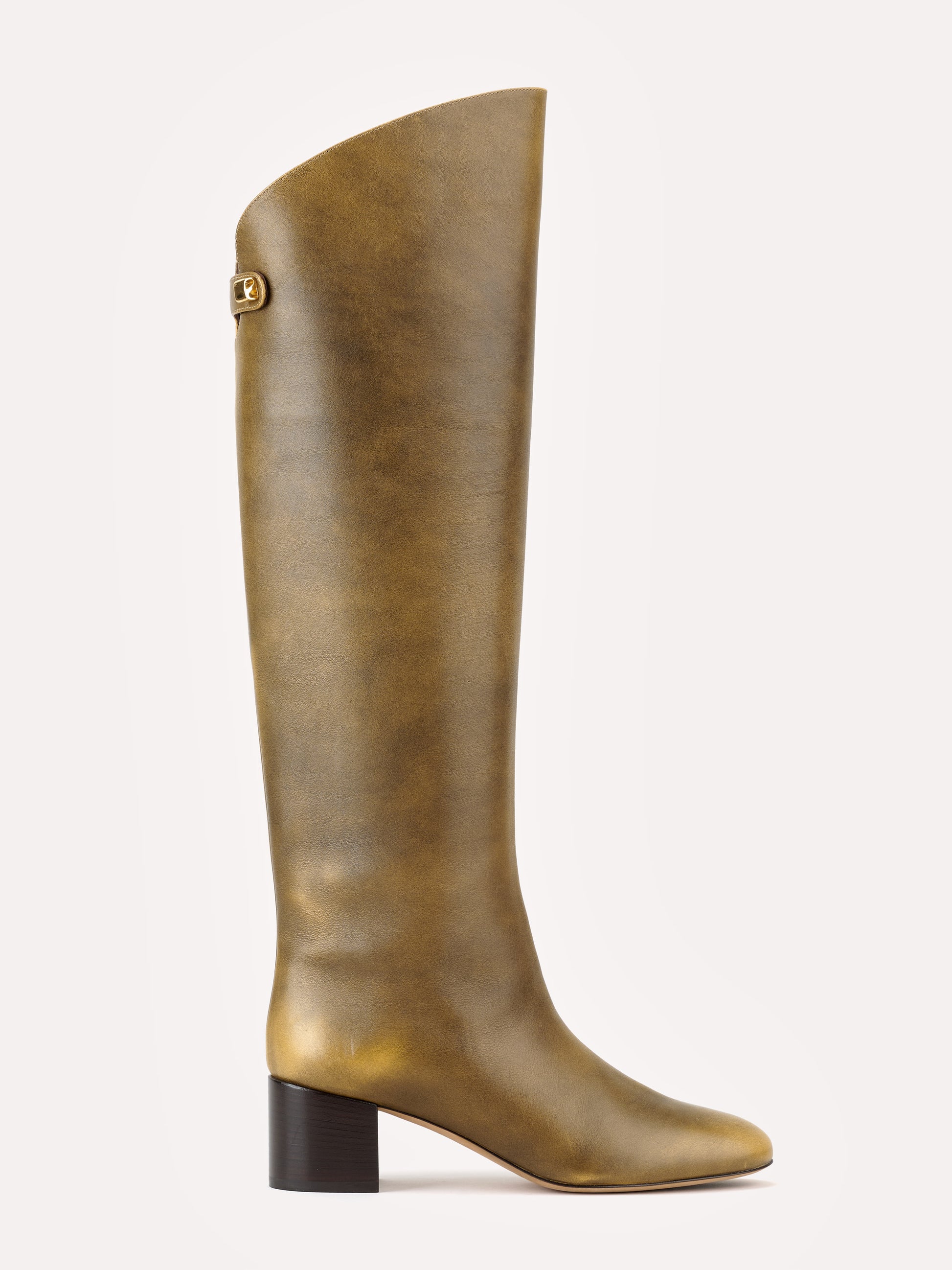 Stivali Adry Up in pelle Piper marrone dorato con tacco medio - Maison Skorpios di Adriana Abascal