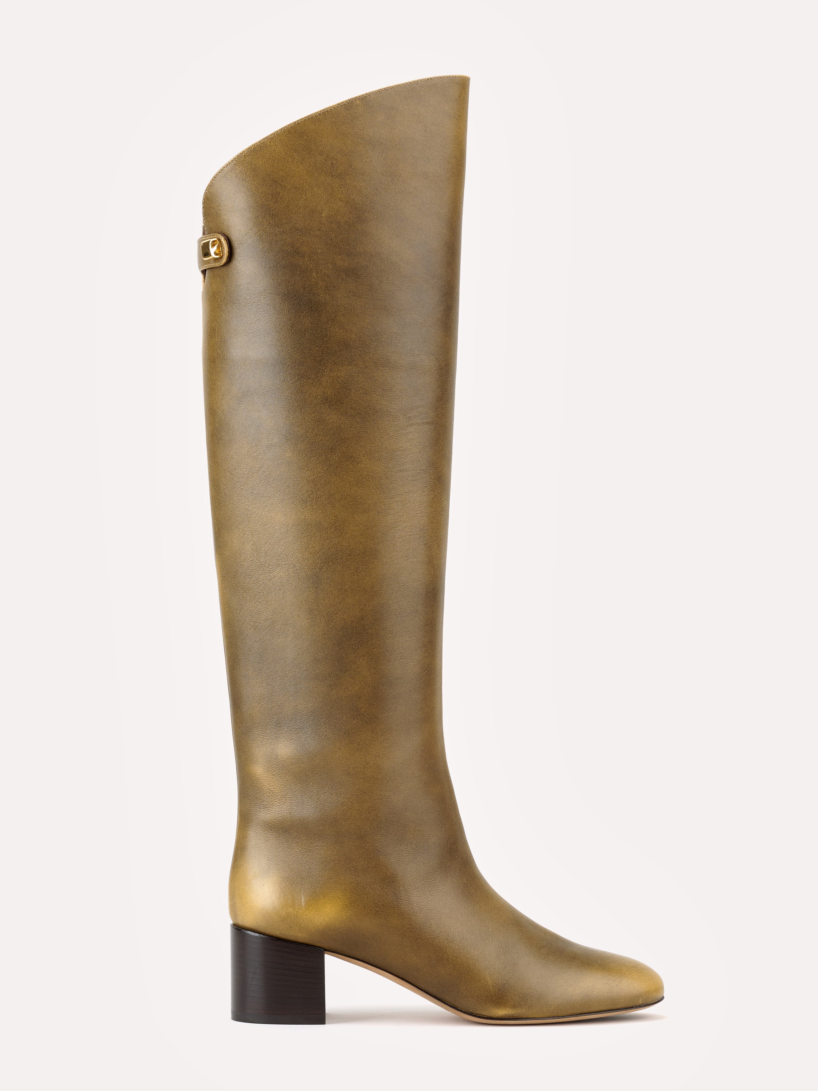 Bottes Adry Up en cuir piper brun doré et talon moyen - Maison Skorpios par Adriana Abascal
