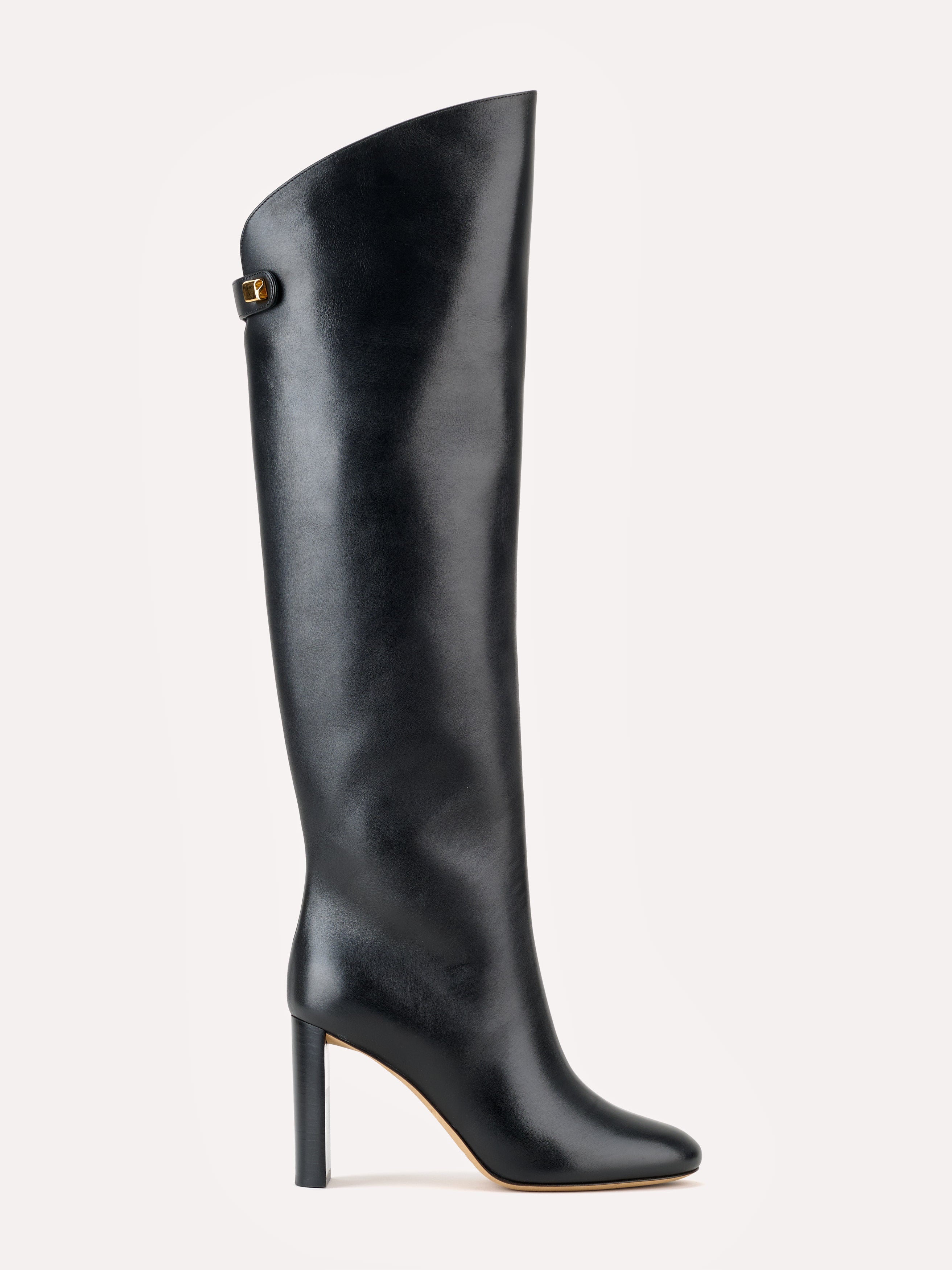 Bottes Adriana en cuir piper noir et talon haut - Maison Skorpios par Adriana Abascal