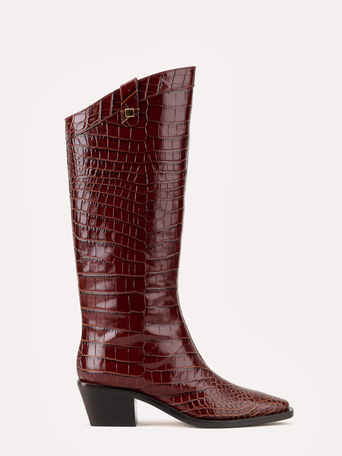 Bottes western Sienna en cuir bordeaux embossé façon crocodile