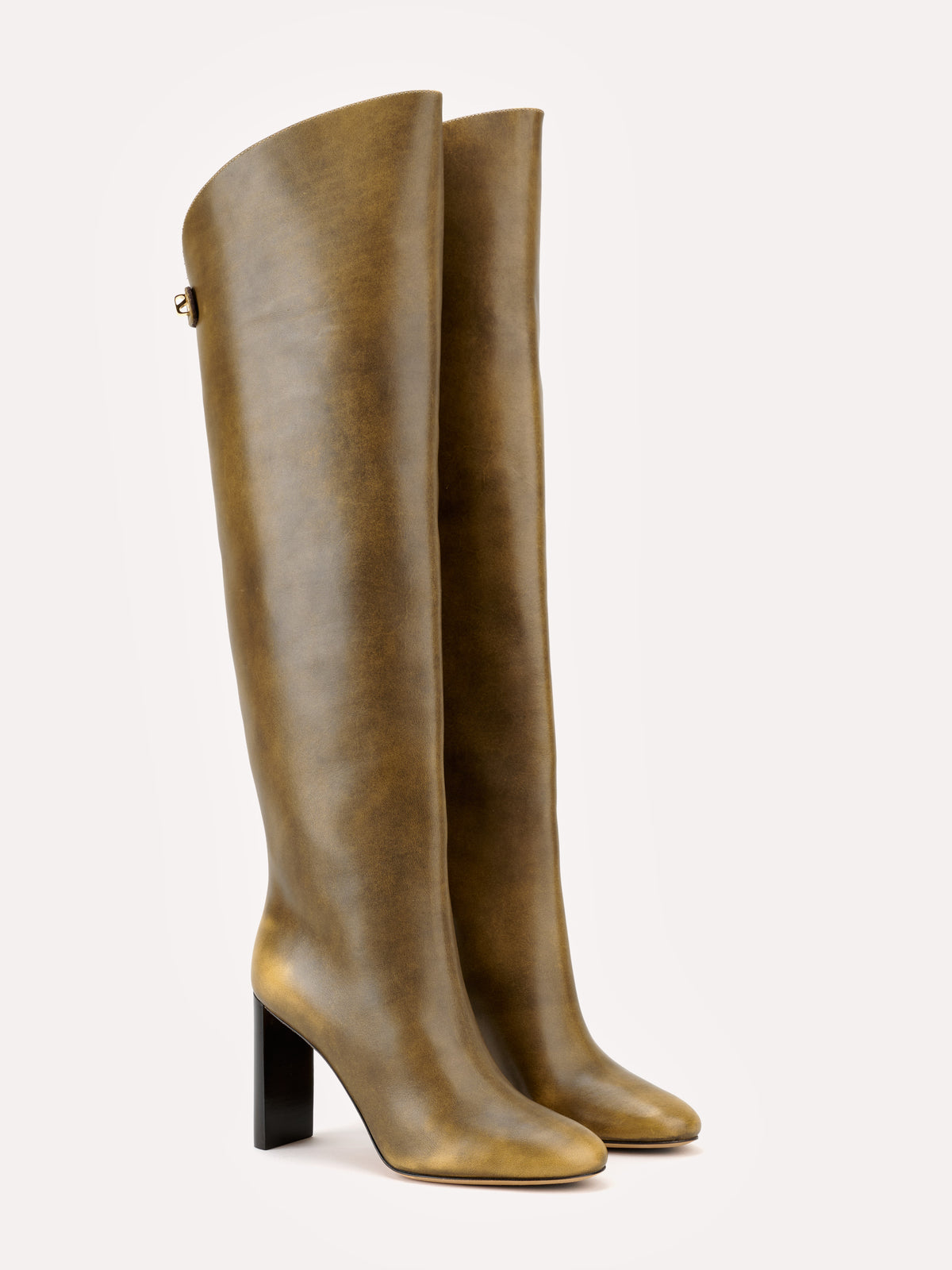 Stivali Adriana con tacco alto in pelle piper marrone dorato 