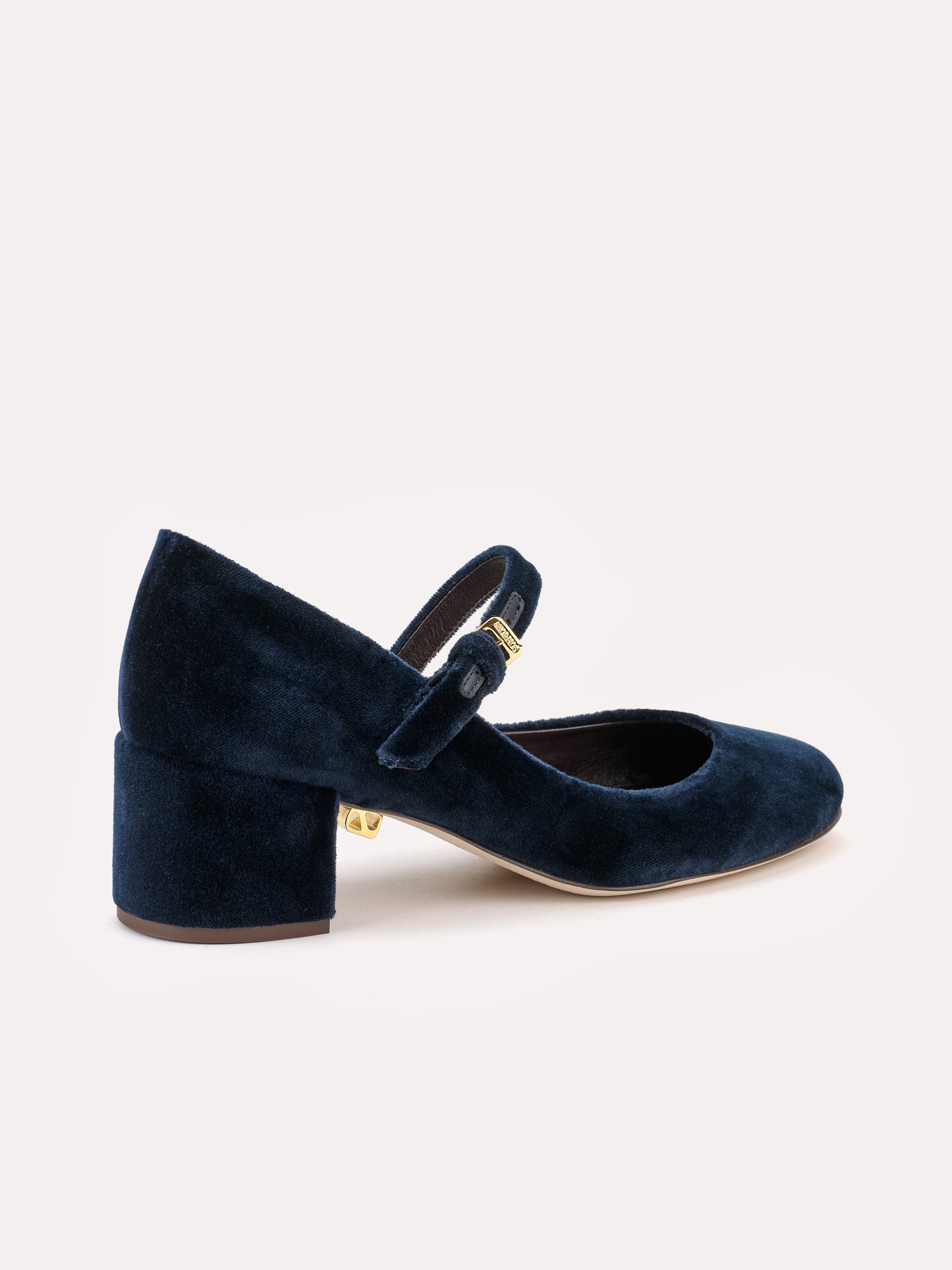 Babies Jane en velours bleu nuit à talons mi-hauts - Maison Skorpios par Adriana Abascal