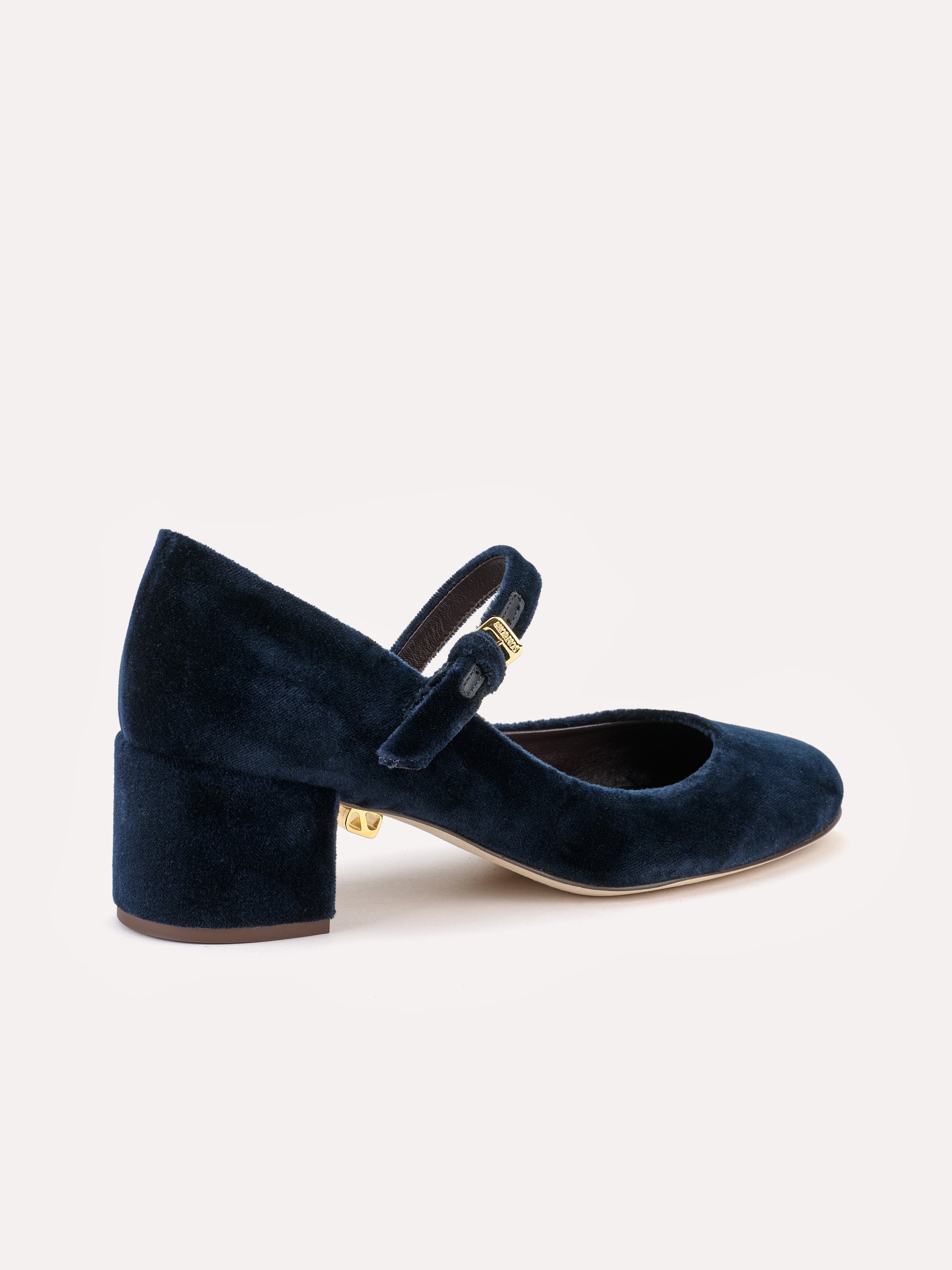 Babies Jane in midnight blue velvet and mid-heel - Maison Skorpios by Adriana Abascal