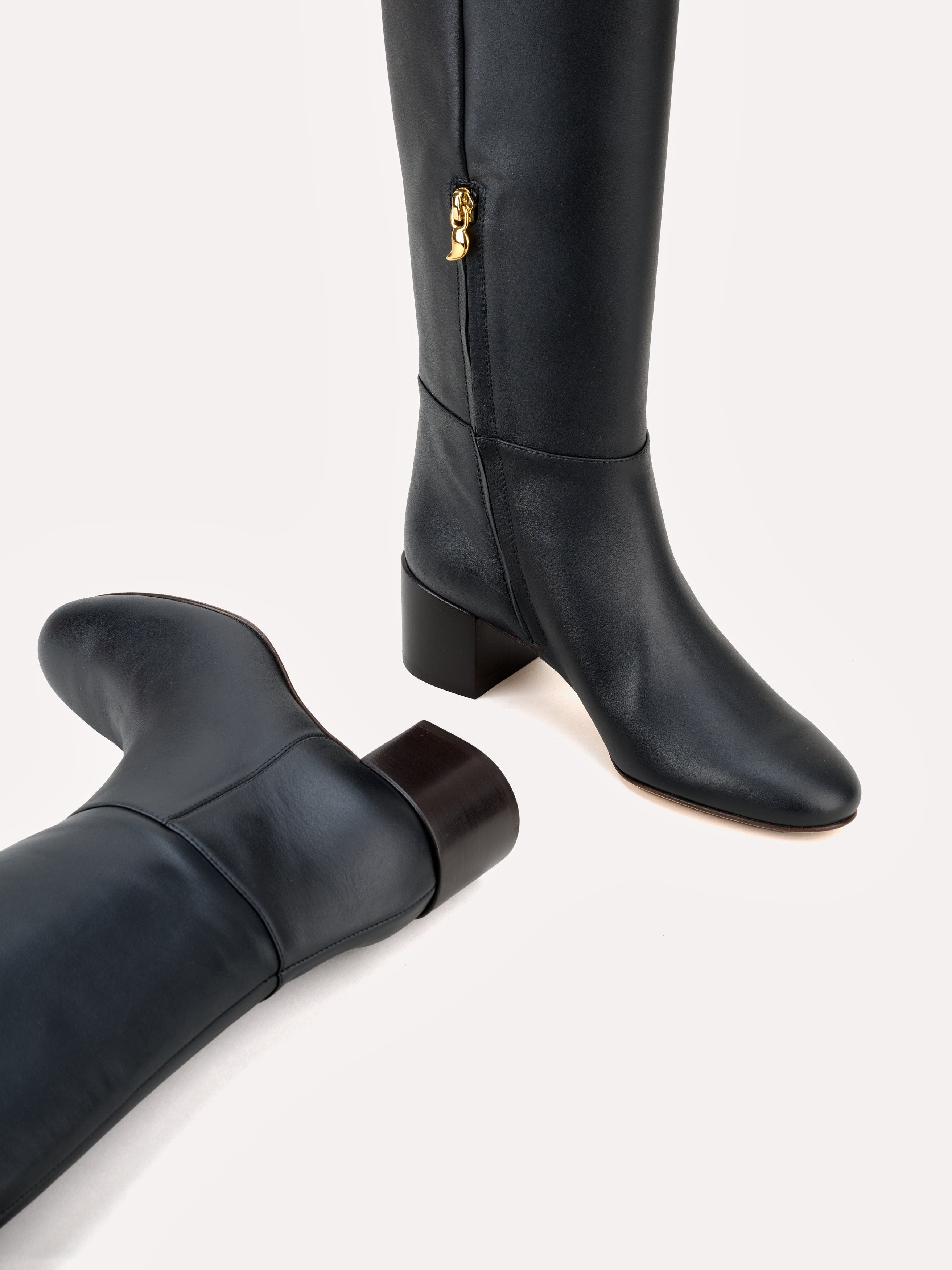 Adry Up mid-heel piper black leather boots - Maison Skorpios by Adriana Abascal