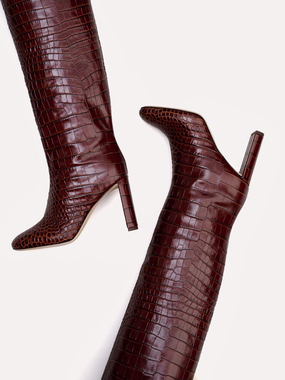 erplain_file_id:1371399 - Adriana burgundy high-heel crocodile-embossed leather boots