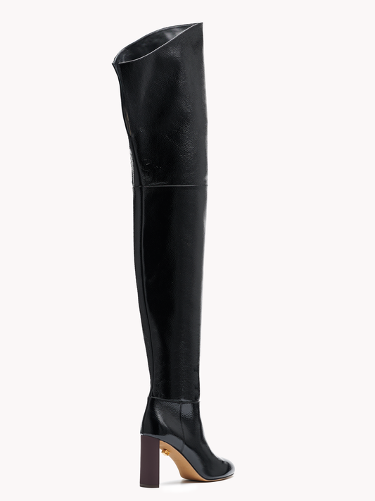 designer thigh-high boots in black patent grained leather by Adriana Abascal Emanuele filiberto