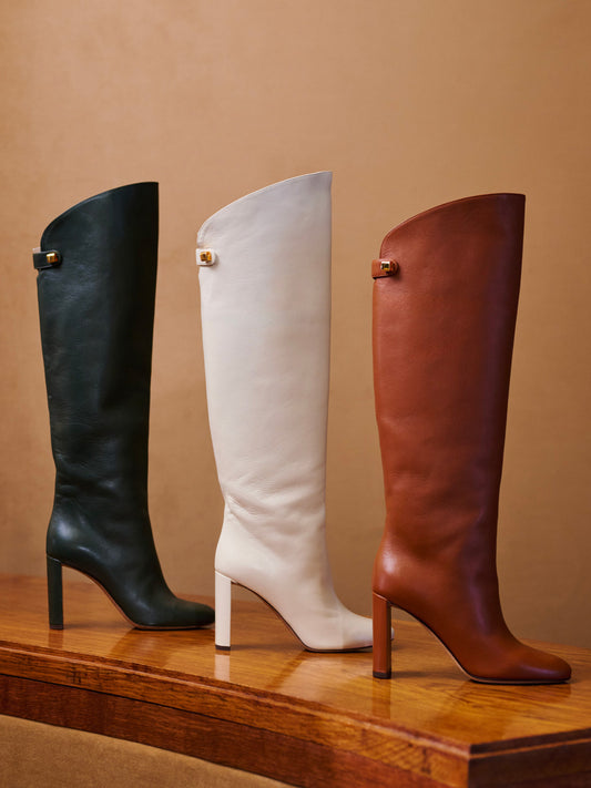 Stivali Adriana in Pelle Nappa Verde Bottiglia con Tacco Alto 