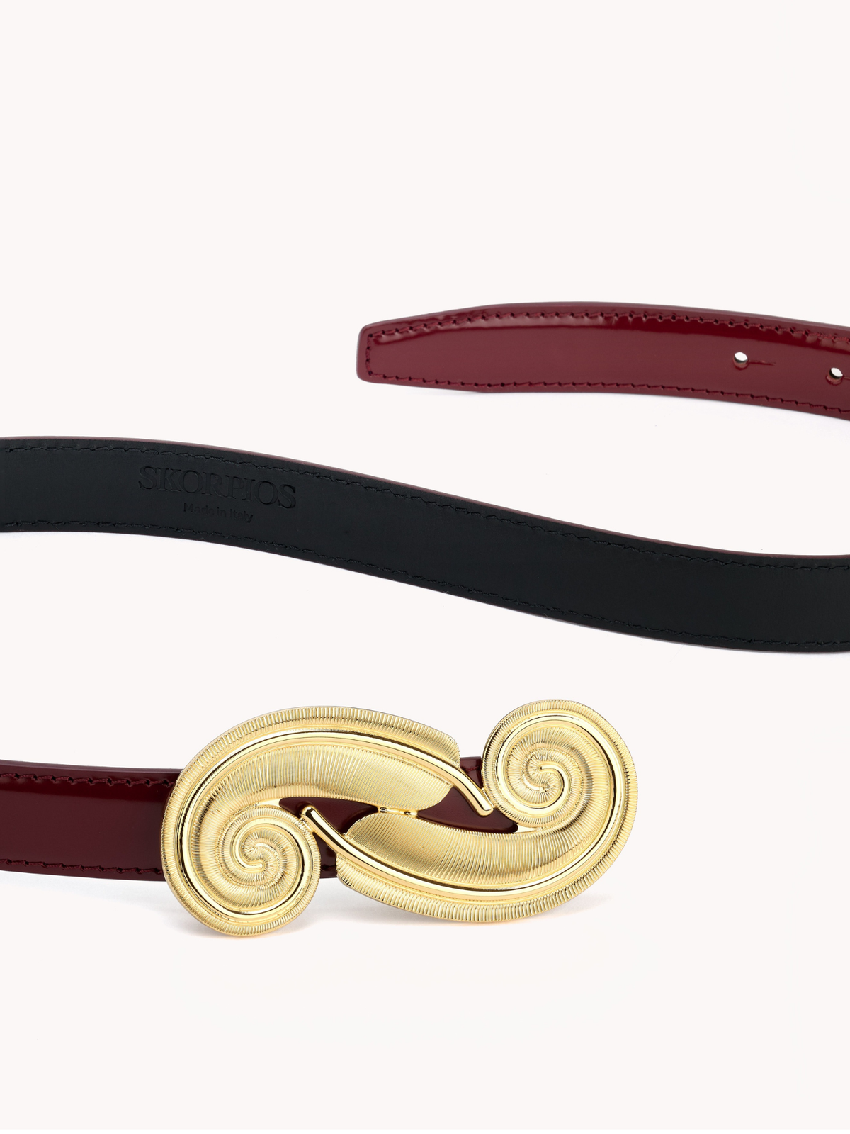 Ceinture Plume en cuir de veau glacé bordeaux 