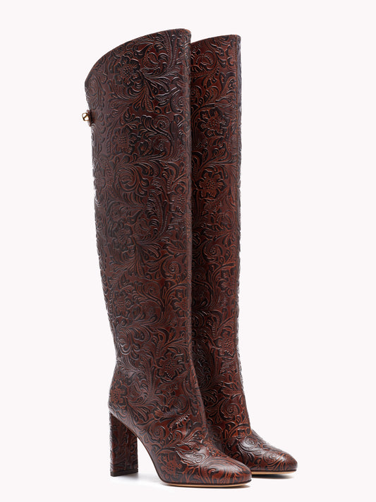 luxury high leather brown boots with high heels made in Italy skorpios by adriana abascal Emanuele filiberto