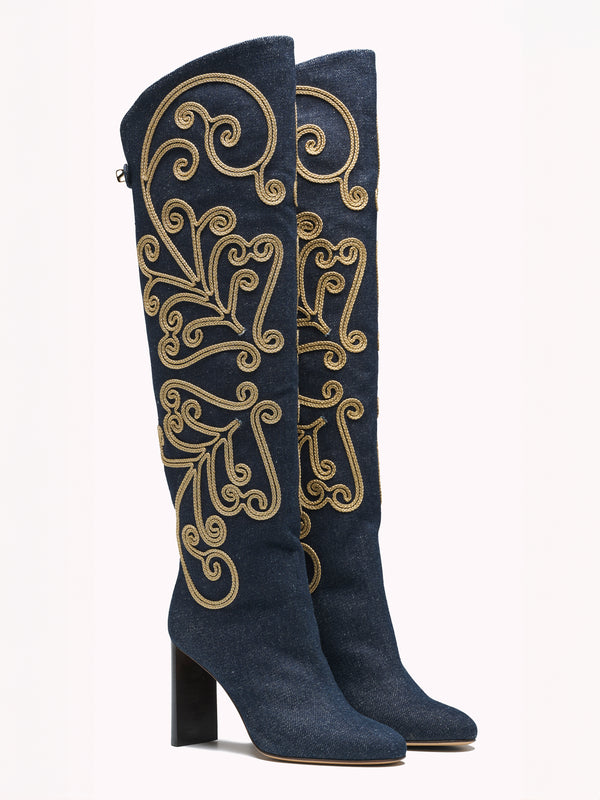 luxury high indigo denim boots with high heels for women skorpios