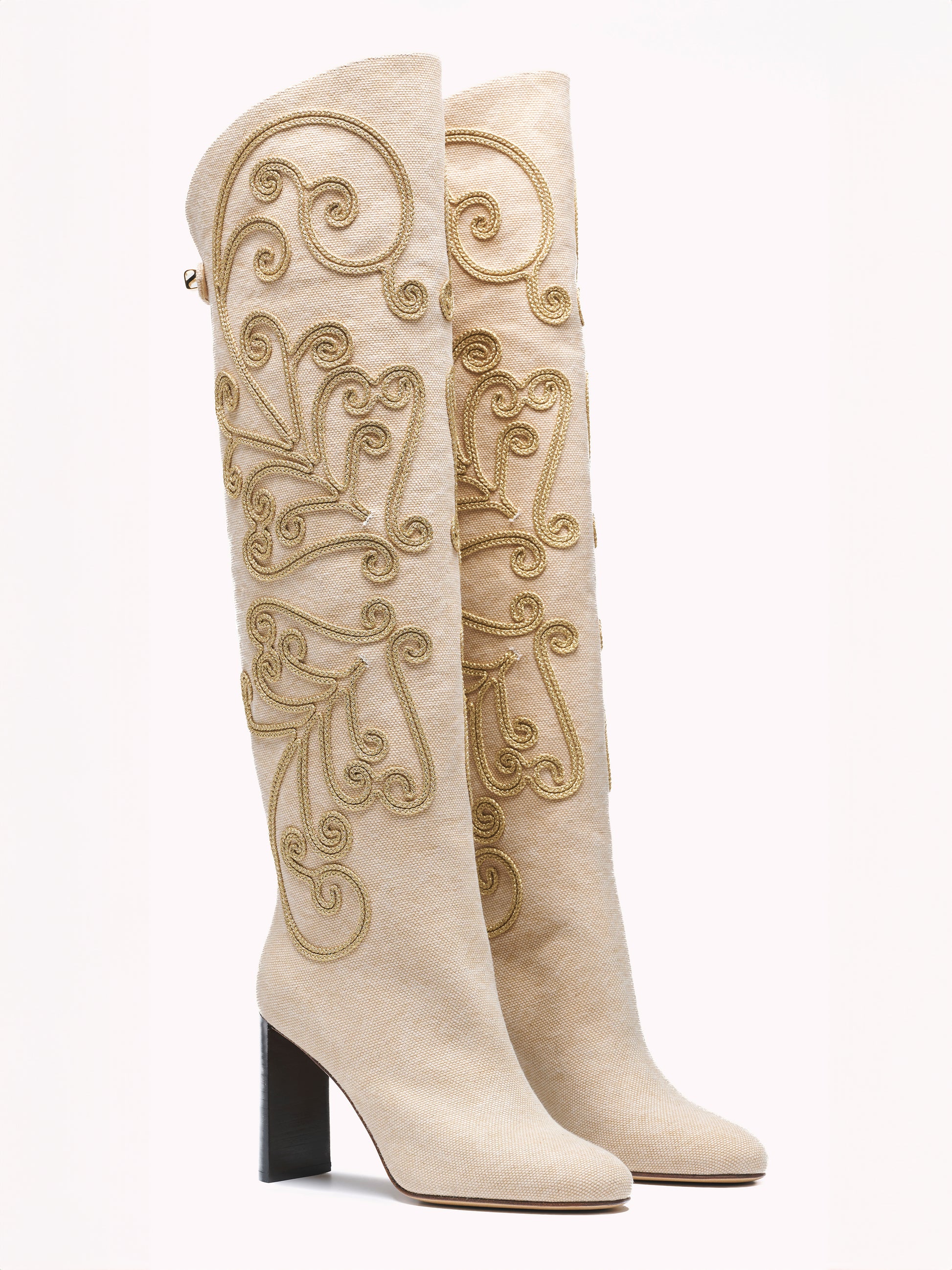 designer boots women beige canvas comfortable high heels skorpios