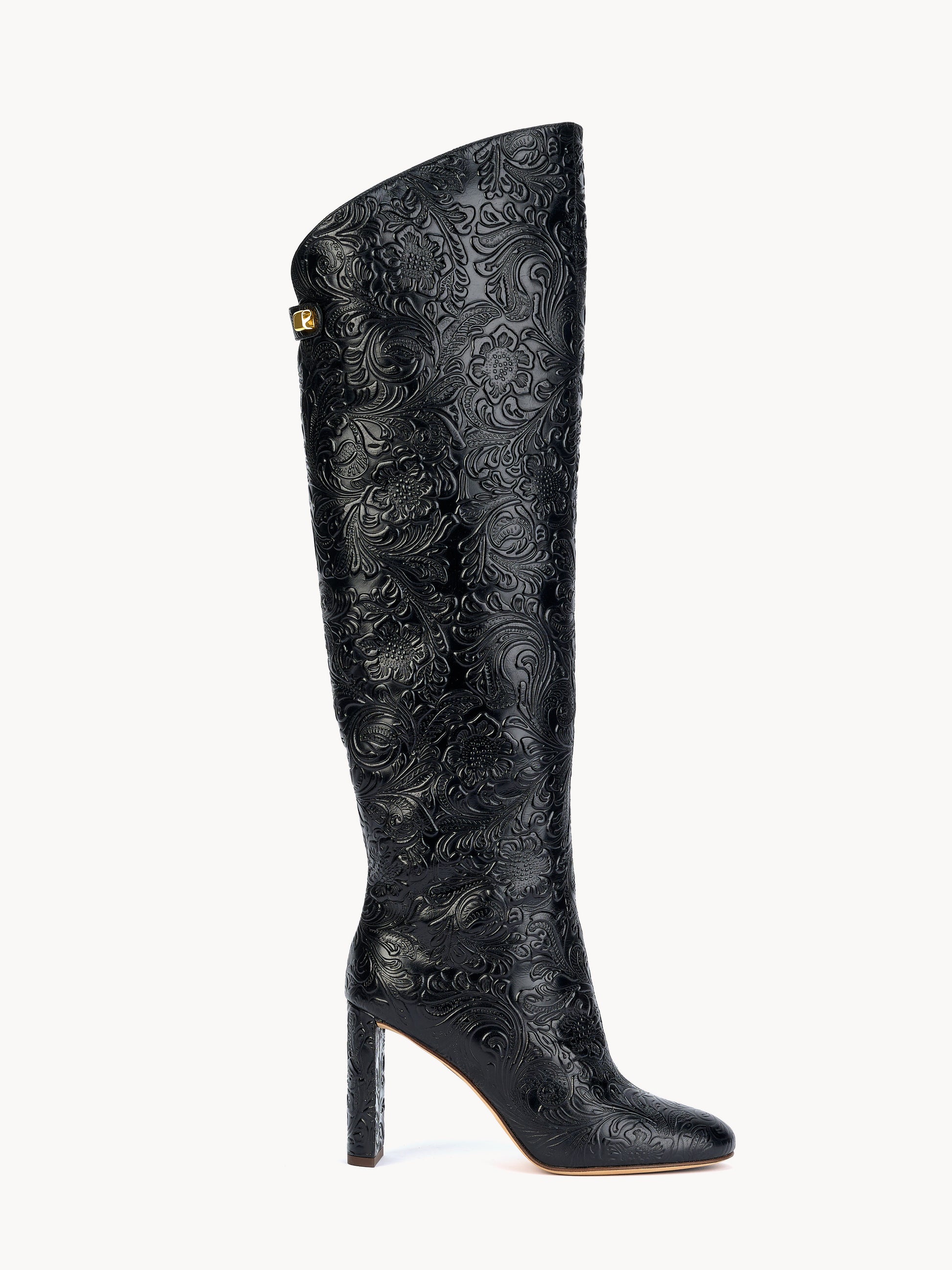Skorpios I Adriana Borgia Black embossed floral leather boots
