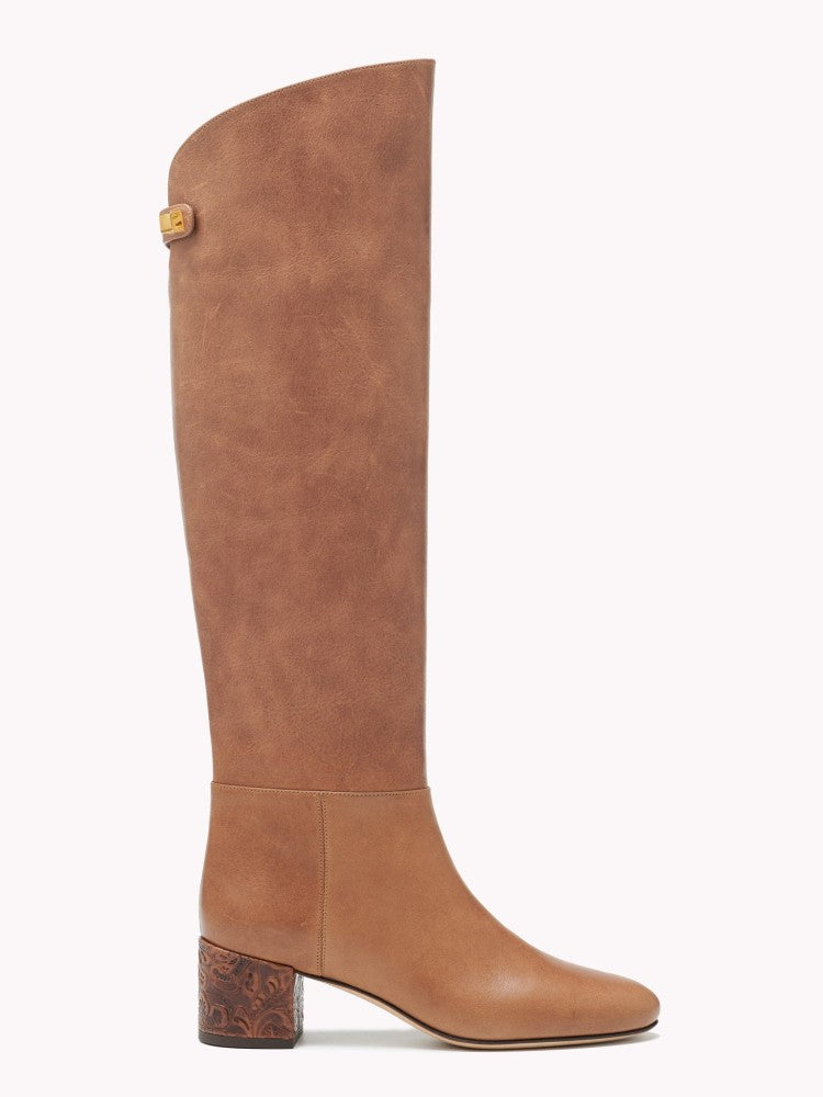 erplain_file_id:763614 - Adry Borgia cognac leather boots with embossed mid-heel