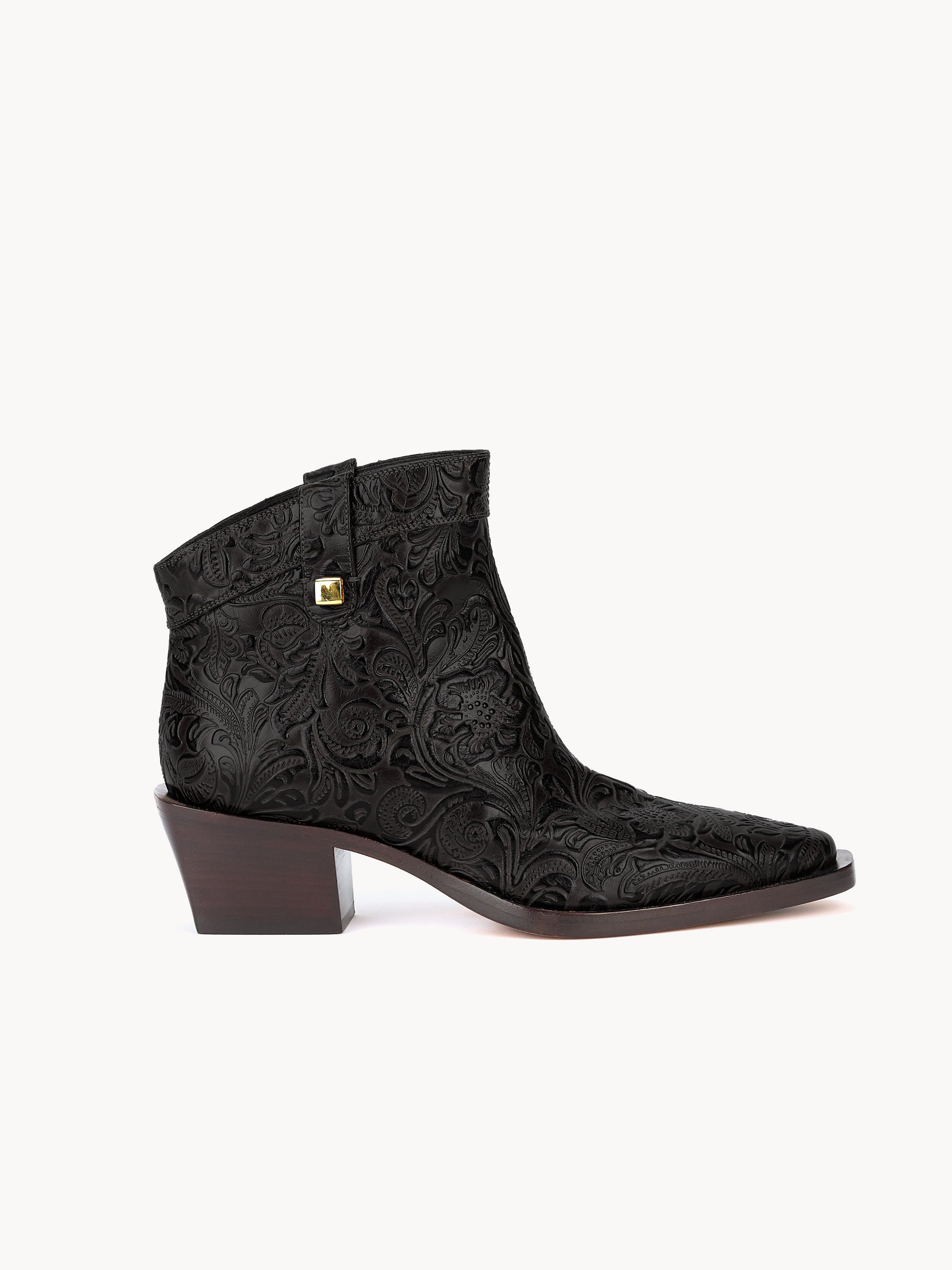 Casual western luxury boots in black floral leather by Adriana Abascal Filiberto de Saboya