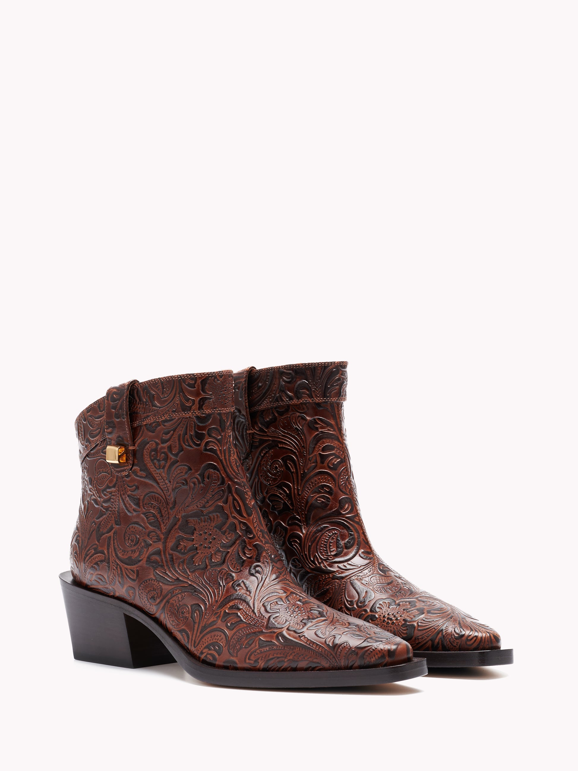 pecan brown embossed leather western boots skorpios