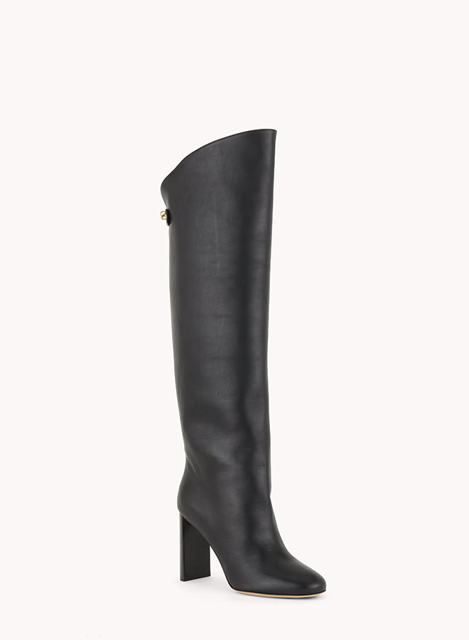 luxury high leather black boots with high heels skorpios