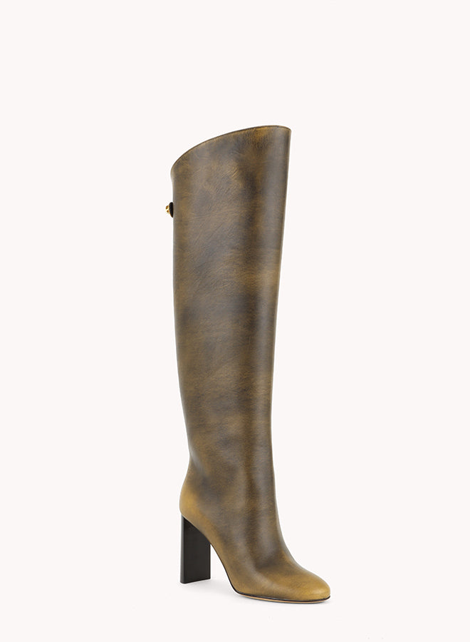 golden brown high leather boots with comfortable high heels skorpios