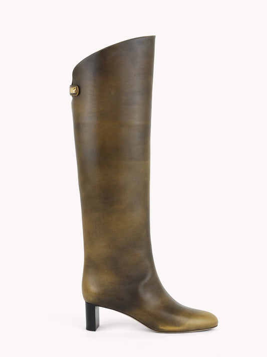 designer luxury boots leather golden brown mid-heel skorpios