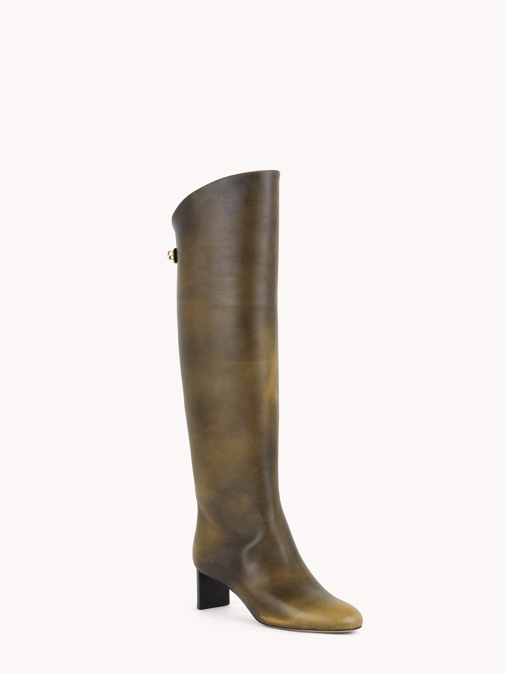 trendy golden brown leather equestrian mid-heel boots skorpios