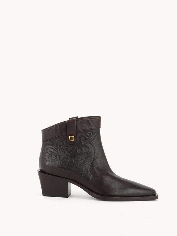 luxury western low boots brown leather maison skorpios by adriana abascal Filiberto de Saboya