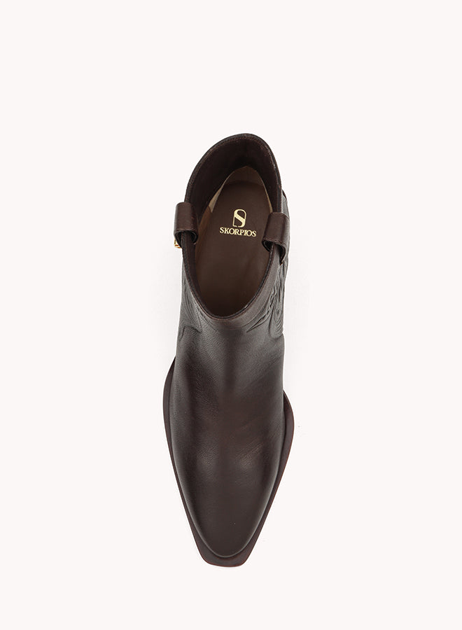 Skorpios chocolate brown embossed leather boots 