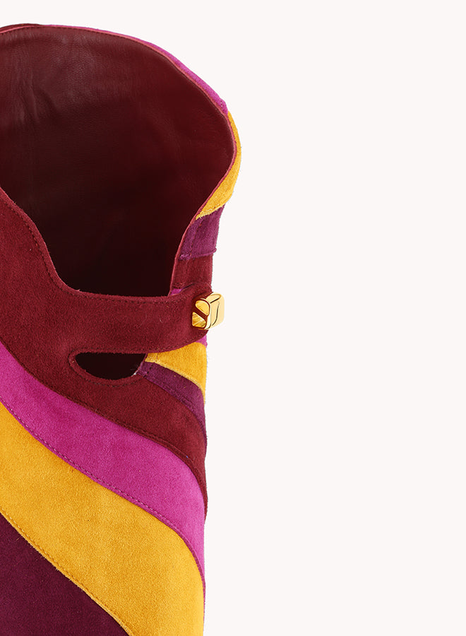 Stivali Aurora in Pelle scamosciata Bordeaux con Tacco Alto e Patchwork