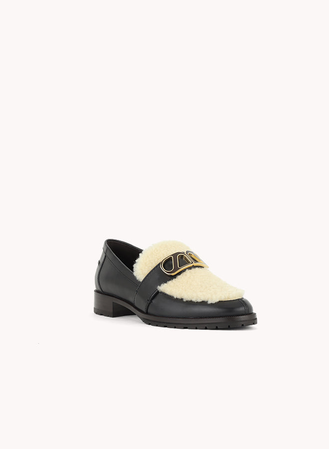 luxurious sheepskin black leather loafers skorpios