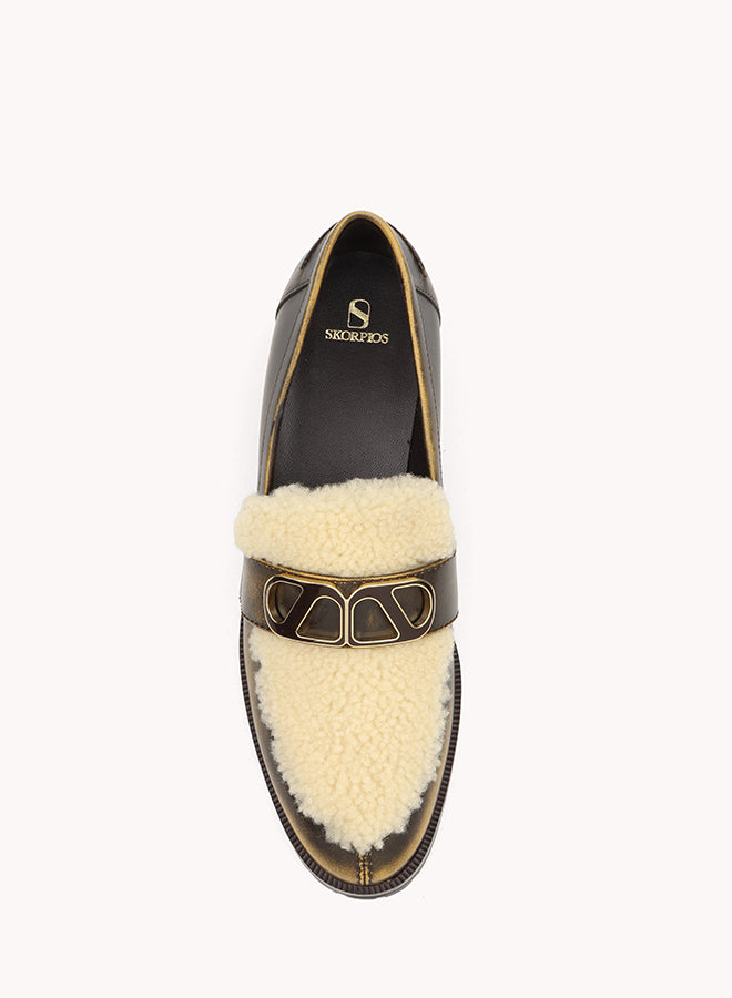 Sheepskin golden brown leather loafers luxury skorpios